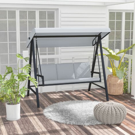 Outsunny 3 Seater Garden Swing Chair with Adjustable Canopy and Cushions Light Grey