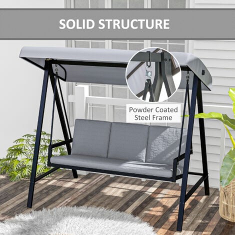 Outsunny 3 Seater Garden Swing Chair with Adjustable Canopy and Cushions Light Grey