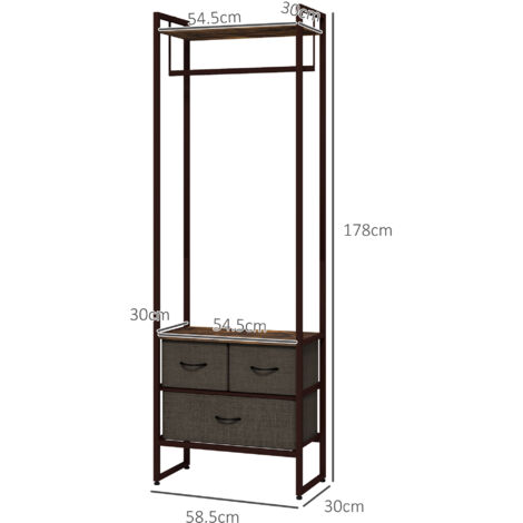 HOMCOM Clothes Hanging Rail with 3 Fabric Drawers Storage Shelves for ...