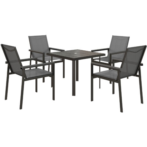 Outsunny Garden Dining Set, Outdoor Table and Chairs, Grey 5 PCs Set