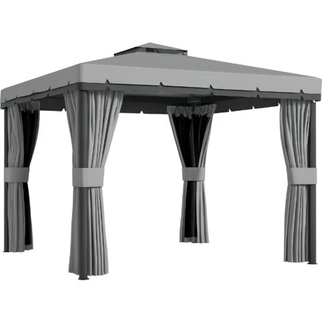 Outsunny 3 x 3(m) Patio Gazebo Garden Shelter w/ Mosquito Netting, Light Grey (1/5)