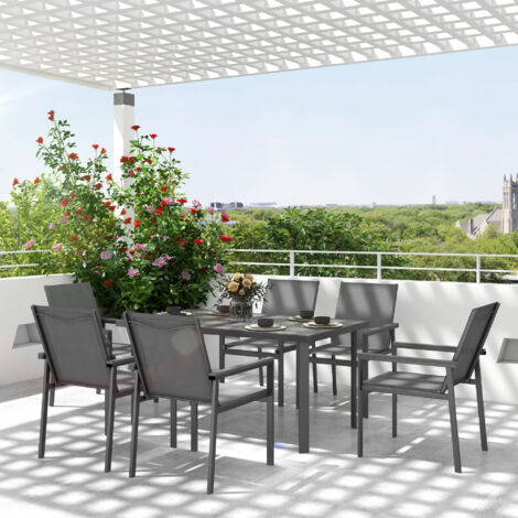 Outsunny Garden Dining Set, Outdoor Table and Chairs, Grey 7 PCs Set