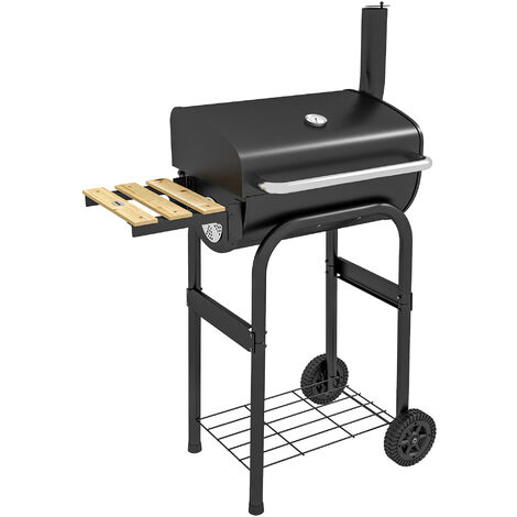 Outsunny Charcoal Barbecue BBQ Grill Trolley W/ Shelves, Lid and Thermometer