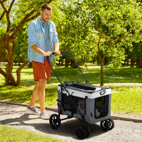 PawHut Foldable Pet Stroller w/ Detachable Carrier, Soft Padding Grey