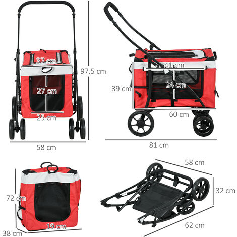 PawHut Foldable Pet Stroller w/ Detachable Carrier, Soft Padding Red