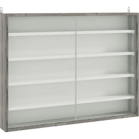 HOMOCM 5-Tier Wall Mounted Cabinet Display Shelf Unit w/ Adjustable Shelves Glass Doors Grey (1/5)