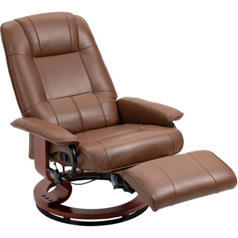 HOMCOM Ergonomic Office Recliner Sofa Chair PU Leather Armchair Lounger Brown