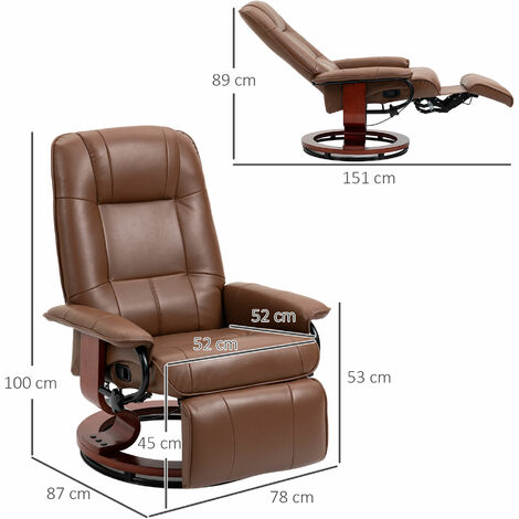 HOMCOM Ergonomic Office Recliner Sofa Chair PU Leather Armchair Lounger Brown