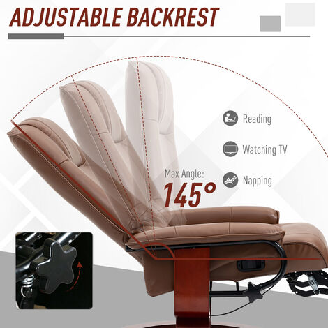 HOMCOM Ergonomic Office Recliner Sofa Chair PU Leather Armchair Lounger Brown
