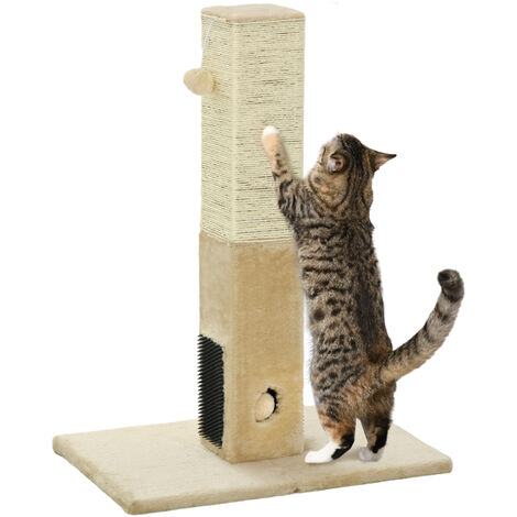 PawHut Cat Scratching Post Scratcher Climber w/ Carpet Base Hanging Toy Beige