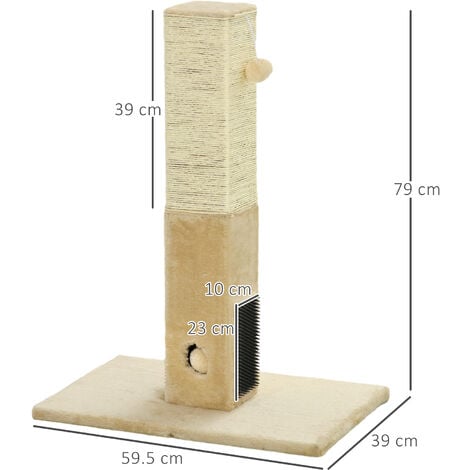 PawHut Cat Scratching Post Scratcher Climber w/ Carpet Base Hanging Toy Beige