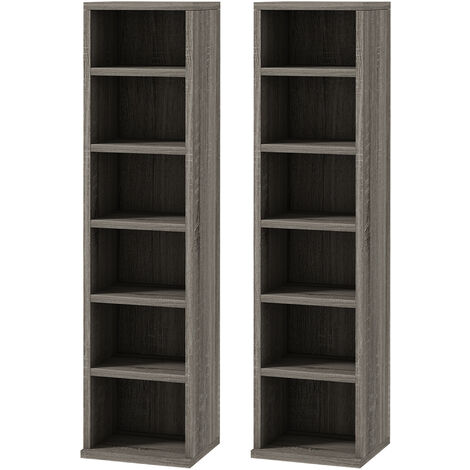 HOMCOM Set of 2 CD Media Display Shelf Unit Tower Rack Adjustable Mocha Wood
