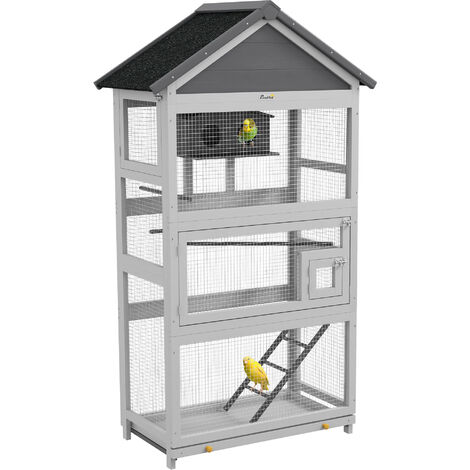 PawHut Bird Cage w/ Stands for Finches, Parakeets, Small Birds - Grey
