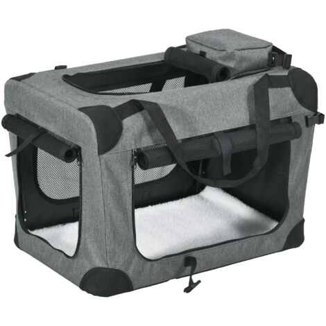 PawHut Folding Pet Carrier Bag House W/ Cushion Storage, Grey 60x41.5x41cm