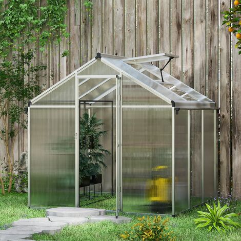 Outsunny Aluminium Greenhouse with/ Door Window Galvanised Base PC Panel 185cm x 192cm x 195cm