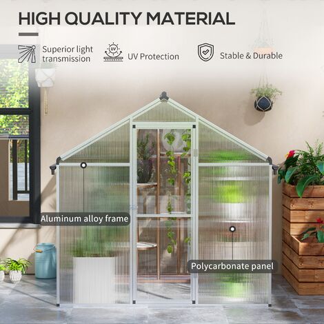 Outsunny Aluminium Greenhouse with/ Door Window Galvanised Base PC Panel 185cm x 192cm x 195cm