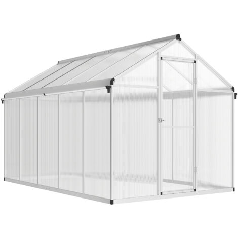 Outsunny Aluminium Greenhouse with/ Door Window Galvanised Base PC Panel 305cm x 192cm x 195cm