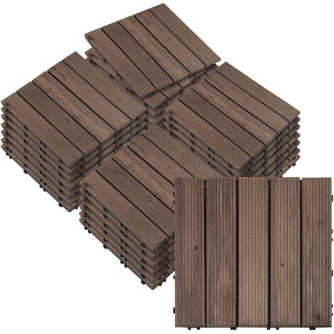 27 Pcs Solid Wood Interlocking Decking Tiles 30 x 30 cm Black