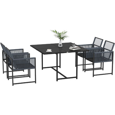 Outsunny 5 Pieces Patio Dining Set with Foldable Back, Dark Grey