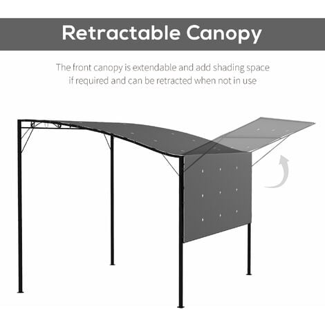 Outsunny 3 x 2.5m Patio Metal Gazebo Pergola Wall Mount Outdoor Shelter Grey