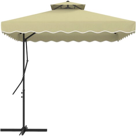 Outsunny 2.5m Cantilever Parasol with Ruffles and Cross Base Beige
