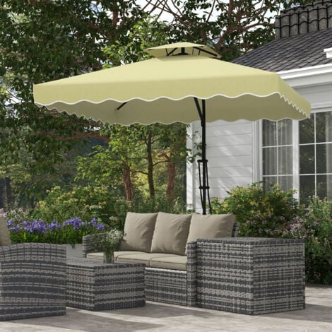 Outsunny 2.5m Cantilever Parasol with Ruffles and Cross Base Beige