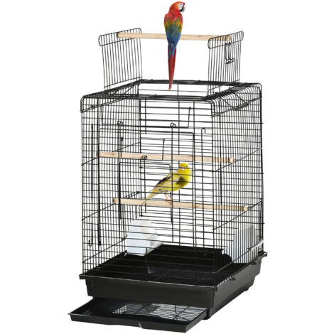 PawHut 59cm Bird Cage with Openable Top, Stand, Tray, Handles, Feeding Bowls