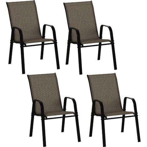 Outsunny Set of 4 Garden Dining Chair Set Outdoor w/ High Back Armrest Brown