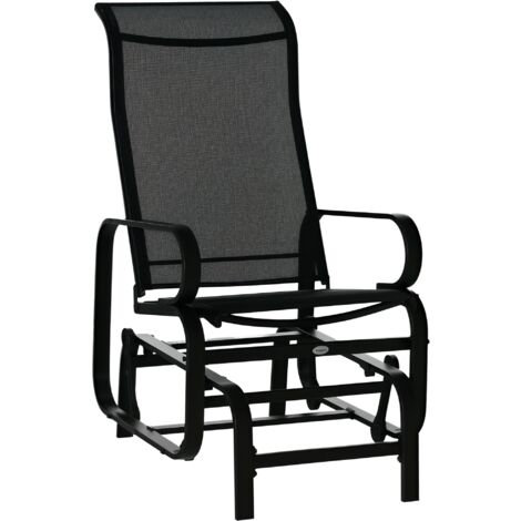 Outsunny Outdoor Gliding Rocking Chair w/ Metal Frame for Patio, Backyard Black