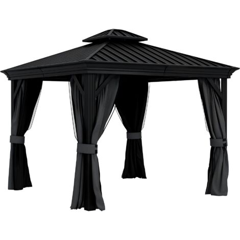 Outsunny 3 x 3.7m Aluminium Outdoor Hardtop Gazebo Canopy 2-Tier Roof Dark Grey (1/5)