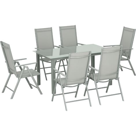 Outsunny 7 Piece Garden Dining Set, Outdoor Table and 6 Chair, Aluminium Grey