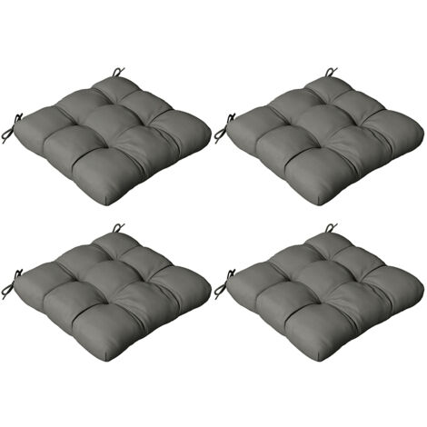 Outsunny Set of 4 Outdoor Seat Cushions Water Repellent Seat Pads with Ties Grey