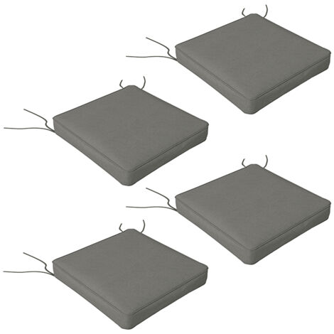 Outsunny Set of 4 Outdoor Seat Cushions Water Repellent Seat Pads with Ties Grey