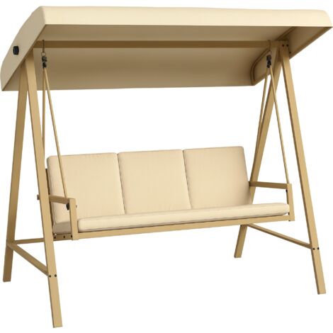 Outsunny 3 Seater Garden Swing Chair with Adjustable Canopy and Cushions Beige