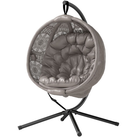 Outsunny Hanging Swing Chair w/ Metal Stand & Side Pocket, Sand