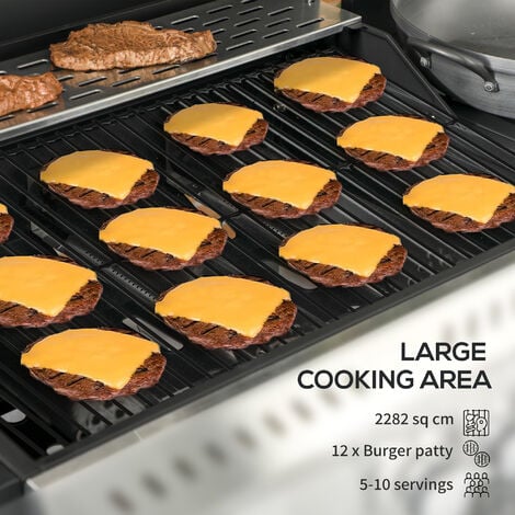 Outsunny 3+1 Burner Propane Gas Barbecue Grill with Thermometer, Bottle Opener