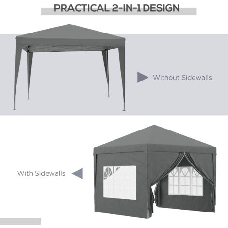 Outsunny 3mx3m Pop Up Gazebo Party Tent Canopy Marquee with Storage Bag Grey