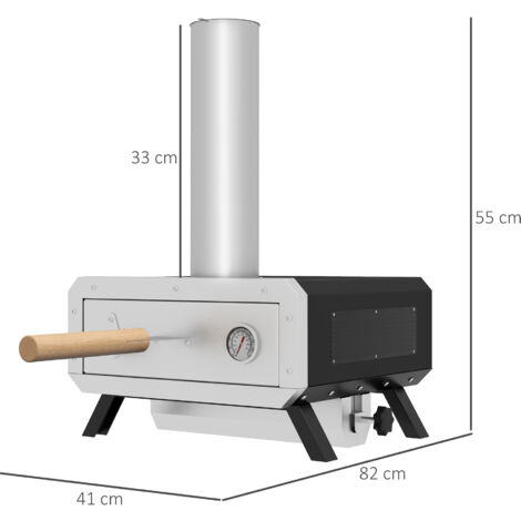 Outsunny Wood Fired Pizza Oven with Rotating Pizza Stone and Cover, Black