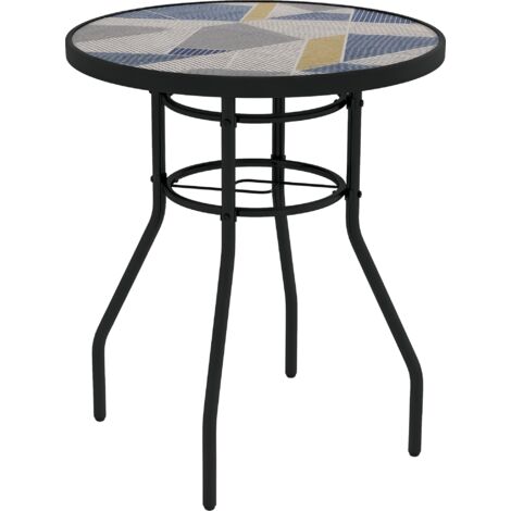Outsunny Garden Table with Glass Printed Design for Outdoor Multicolour (1/5)