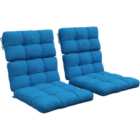 Outsunny 2pc Outdoor Seat Cushions Water Repellent Seat Pads with Backrest and Ties Blue