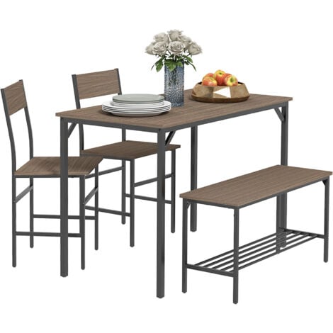 HOMCOM Dining Table and Chairs Set of 4 with 2 Chairs Bench for Kitchen Grey