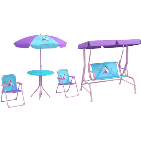 Outsunny 4 Piece Kids Garden Set, Fairytale Themed with Adjustable Canopy (1/5)