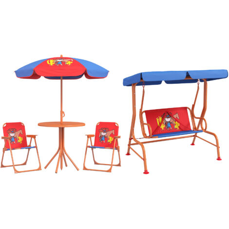 Outsunny 4 Piece Kids Garden Set, Cowboy Themed with Adjustable Canopy (1/5)