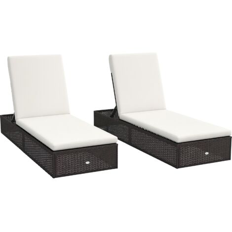 Outsunny Rattan Sun Loungers Set of 2, Recliner Chairs, Adjustable Back, Brown