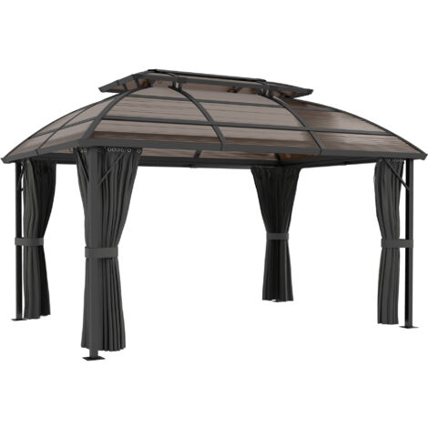 Outsunny 4 x 3(m) Polycarbonate Gazebo for Lawn, Yard, Patio, Deck Brown (1/5)