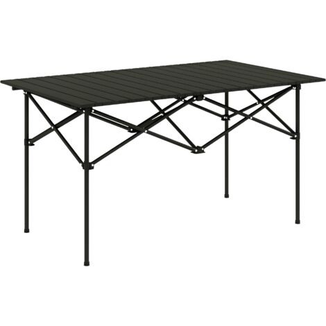 Outsunny Portable Folding Camping Table w/ Roll Up Aluminium Top Carry Bag Black (1/5)