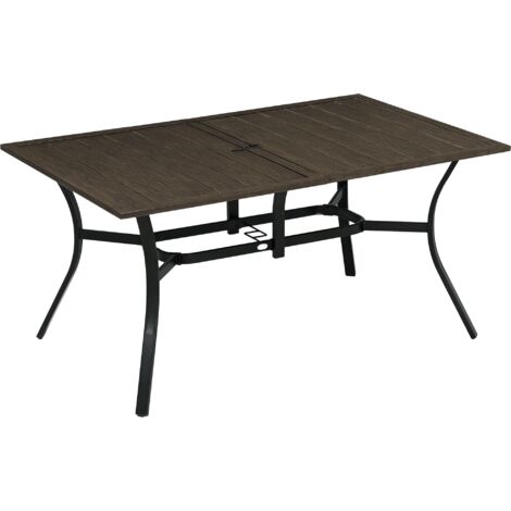 Outsunny Garden Table with Parasol Hole for Patio, Deck, Brown, 150 x 96 x 73cm