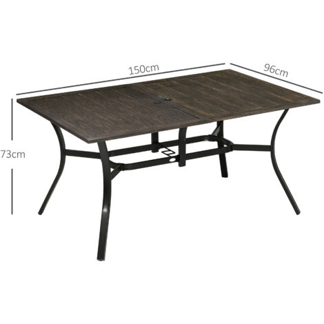 Outsunny Garden Table with Parasol Hole for Patio, Deck, Brown, 150 x 96 x 73cm