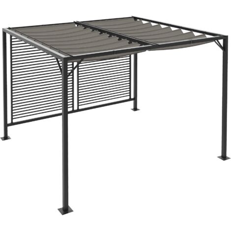 Outsunny Metal Pergola Patio Sun Shelter Grape Tent Retractable Canopy UV Cut Grey