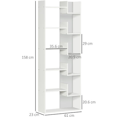 HOMCOM 6-Tier Bookshelf Freestanding Decorative Storage Shelves for Home White